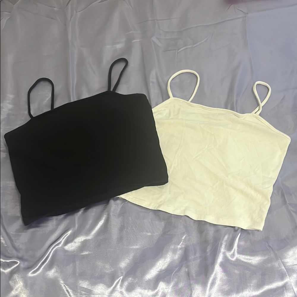 Black and White Spaghetti Strap Crop Tops